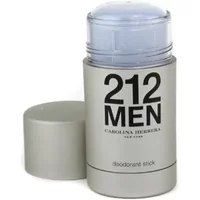Silver Carolina Herrera 212 Men deodorant stick with black text and removable cap, 75g size.