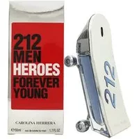 Silver Carolina Herrera 212 Men Heroes skateboard-shaped bottle with red and black box, 50ml Eau De Toilette.