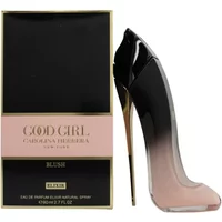 Carolina Herrera Good Girl Blush Elixir 80ml, stiletto-shaped bottle, black to pink gradient with gold heel.