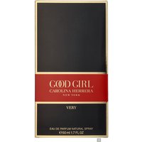 Black and gold Carolina Herrera Very Good Girl perfume box with red band, 50 ml size.