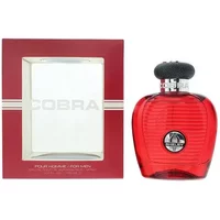 Red Carroll Shelby Cobra Eau De Toilette bottle with black cap, next to red box with silver accents.