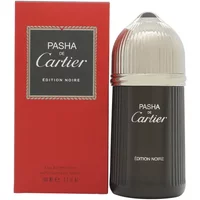 Cartier Pasha De Cartier Edition Noire Eau De Toilette 100ml, black ribbed bottle with silver cap, red box packaging.