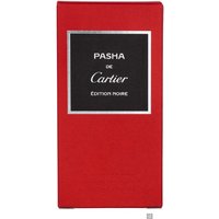 Red rectangular box with black label, silver border, and white text for Cartier Pasha Edition Noire Eau de Toilette 50ml.