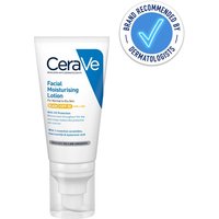 CeraVe AM Facial Moisturising Lotion SPF30 in white tube with blue and orange text, pump dispenser, dermatologist recommended badge.