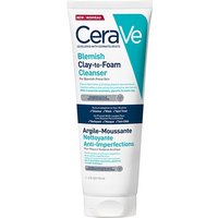 CeraVe Blemish Clay-to-Foam Cleanser 118ml in white tube with blue and teal text, red "new formula" label.