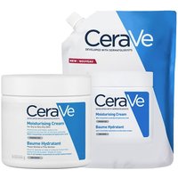 CeraVe DUO Moisturising Cream 454g in white jar and 454g refill pouch with blue and white design.