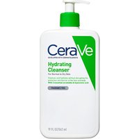 CeraVe Hydrating Cleanser 562ml bottle with green pump, white label, and blue and green text.