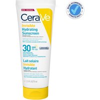 CeraVe Invisible Hydrating Sunscreen SPF 30, 75ml tube, white with yellow cap and blue text.
