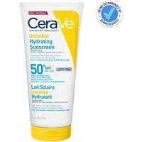 CeraVe Invisible Hydrating Sunscreen SPF 50+ in white 177ml tube with yellow cap and blue text.
