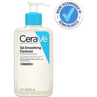 CeraVe SA Smoothing Cleanser 236ml in clear pump bottle with blue label and dermatologists' recommendation seal.