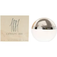 Cerruti 1881 Pour Femme Eau De Toilette 30ml, round frosted bottle with silver cap, beige box with elegant script.