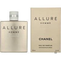 Chanel Allure Homme Edition Blanche Eau de Parfum, 150ml, in a sleek beige bottle with matching box.