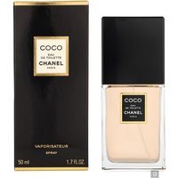 Chanel Coco Eau de Toilette Spray 50ml, clear glass bottle with black cap, gold label, next to black box.