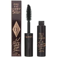 Glossy black Charlotte Tilbury mascara with gold lettering, featuring a thick brush and sleek cylindrical tube.