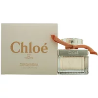 Chloé Signature Rose Tangerine Eau De Toilette 50ml, clear glass bottle with silver cap and peach ribbon, boxed.