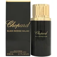 Chopard Black Incense Malaki Eau De Parfum 80ml, sleek black bottle with gold cap and matching box.