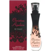 Christina Aguilera By Night perfume, 50ml, curvy black and pink bottle with floral design, matching box.