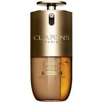 Clarins Double Serum Foundation M5N 30 ml in gold and amber bottle with pump dispenser and brand logo.