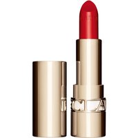 Gold Clarins Matte Joli Rouge Velvet Lipstick in vibrant red shade, 3.5g, with open cap.
