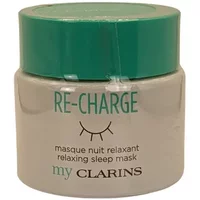 Clarins RE CHARGE Relaxing Sleep Mask 50ml, white jar with green lid and teal text.