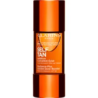 Clarins Self Tan Radiance-Plus Glow 15ml, orange bottle with brown cap, white text detailing.