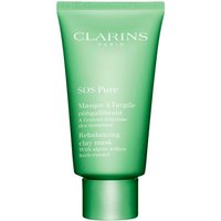 Green tube of Clarins SOS Pure Rebalancing Clay Mask, 75ml, with white text and flip-top cap.