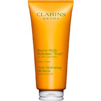Orange tube of Clarins Tonic Hydrating Oil-Balm, 200ml, with white cap and gold text.