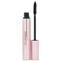 Pink Clarins Wonder Perfect Mascara 4D with black brush applicator and sleek cylindrical tube.