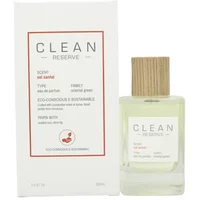 CLEAN Reserve Sel Santal Eau De Parfum 100ml, clear bottle, wooden cap, white label, next to white box.