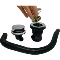 Chrome Click Clack bath waste set with black flexible hose and easy clean feature, includes stopper and drain fitting.
