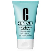 Turquoise tube of Clinique Anti-Blemish Solutions Cleansing Gel with black text and white flip cap.