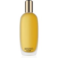 Golden yellow Clinique Aromatics Elixir™ perfume bottle with gold cap, 25ml size.