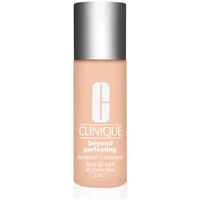 Clinique Beyond Perfecting Foundation & Concealer in cream chamois, cylindrical bottle with white cap and logo.
