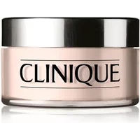 Clinique Blended Face Powder in a clear jar with a silver lid and black Clinique logo.