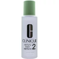 Clinique Clarifying Lotion 2, 200ml bottle, clear with green cap and bold black logo.