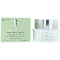 Clinique Even Better Clinical Brightening Moisturiser 50ml in white jar with silver lid, green box packaging.