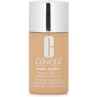 Clinique Even Better Makeup SPF 15 in Linen, beige bottle with white cap and Clinique logo.