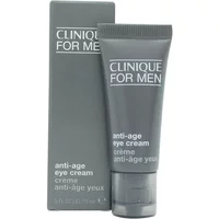 Clinique for Men Anti-Age Eye Cream 15ml, gray tube with white text, next to matching gray box.