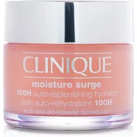 Clinique Moisture Surge 100h hydrator, pink jar with silver lid, white text, 200ml size.