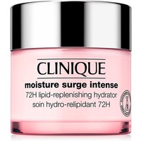 Pink jar of Clinique Moisture Surge Intense 72H Hydrator with silver lid and black text.