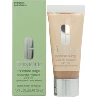 Clinique Moisture Surge Sheer Tint Hydrator SPF 25, Light Medium Shade 3, beige tube with silver cap, green box.