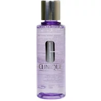 Clinique makeup remover in a clear purple bottle with a silver cap, 125ml size.