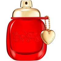 Red Coach Love EDP 30 ml bottle with gold cap and heart charm, embossed with horse and carriage design.