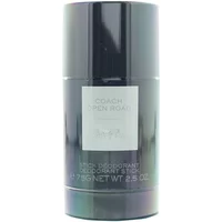 Dark gray Coach Open Road deodorant stick with silver label and sleek cylindrical design, 75g size.