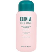Pink Coco & Eve Like a Virgin Super Hydrating Shampoo bottle, 280ml, with teal cap and bold black text.