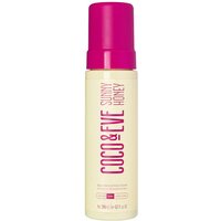 Coco & Eve Sunny Honey Bali Bronzing Foam Dark 200ml with pink cap and cream bottle featuring bold pink text.