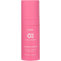 Cocoa Brown pink bottle Sunshine Serum Hyaluronic Self Tan Face Serum labeled "Dark" with white text and logo.