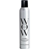 Silver Color Wow hairspray bottle with black cap and bold black lettering.