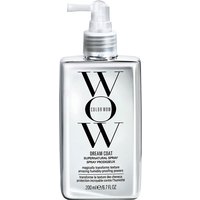 Clear rectangular bottle of Color Wow Dream Coat Supernatural Spray with pump nozzle and bold black text.