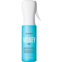 Blue and white Color Wow Money Mist Leave-In Conditioner bottle, 150ml, with a spray nozzle.